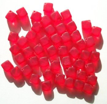 50 8mm Diagonal Hole Matte Red Cube Beads