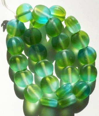 24 10x5mm Two Tone Matte Aqua & Green Disk Beads