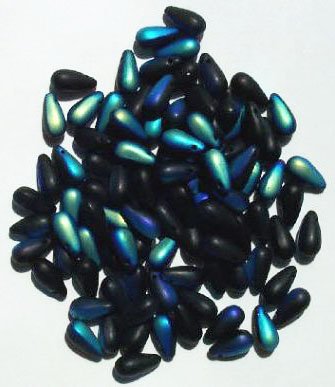 50 5x10mm Opaque Matte Black AB Drop Beads