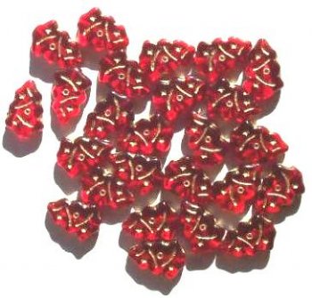 25 17mm Transparent Red and Gold Christmas Tree Beads