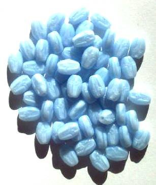 60 8x6mm Flat Oval Rosary Beads - Satin Blue with Cross