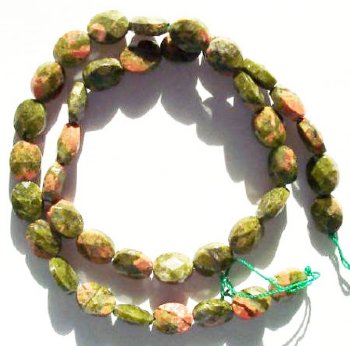 16 inch strand of 10x8mm Faceted Flat Oval Unakite Beads