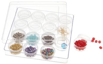 Clear Plastic Storage Box with Lid & 16 Round Boxes