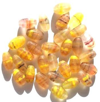 30 13mm Six Sided Topaz & Yellow Marble Oval Beads