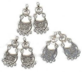 3 Pair of 38mm Antique Silver Earrings with Flowers & Hearts