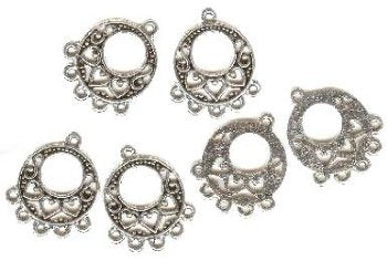 3 Pairs of 25mm Antique Silver Earrings with Hearts