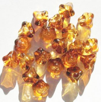 20 11mm Transparent Topaz Two Tone Bell Flower Beads