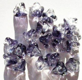 20 11mm Transparent Grey & Montana Two Tone Bell Flower Beads
