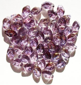 50 12mm Transparent Amethyst Lustre Glass Leaf Beads