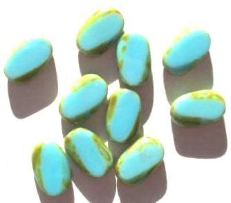 10 13x9mm Oval Opaque Turquoise (Angled Slice) with Speckled Edge