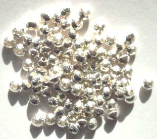 100 3x5mm Bright Silver Plated Pleated UFO Spacer Beads