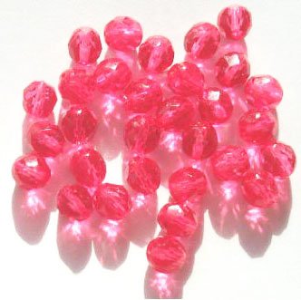 25 8mm Faceted Raspberry Pink Firepolish Beads