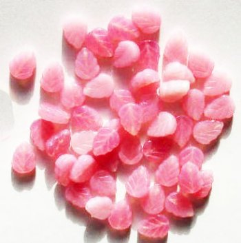 50 11x8mm Milky Pink Opal Glass Leaf Beads