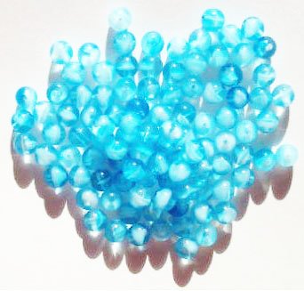 50 6mm Round Aqua & White Glass Beads