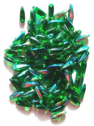 100 3x11mm Transparent Green AB Dagger Beads