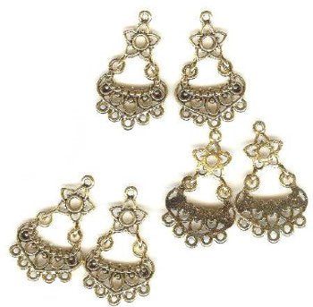 3 Pair of 35x21mm Antique Gold Hinge Drop Flowers Earrings