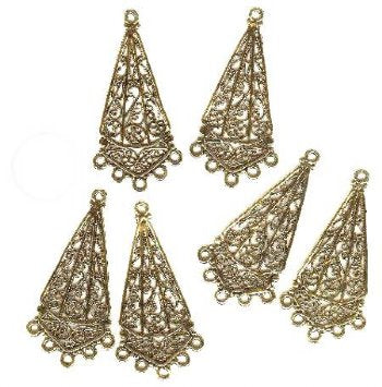 3 Pair of 51x26mm Antique Gold Five Loop Drop Filigrae Earrings