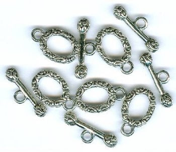 5 19mm Antique Silver Floral Toggles