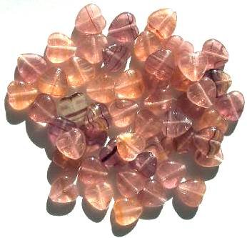 50 10mm Marble Rose, Mauve, Amethyst Glass Heart Beads