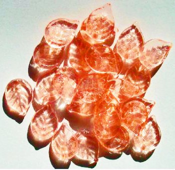 25 18x13mm Transparent Rose Pink Glass Leaf Beads
