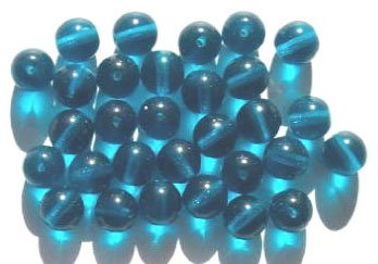25 10mm Transparent Dark Aqua Round Glass Beads