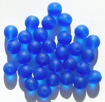 25 10mm Transparent Matte Sapphire Round Glass Beads