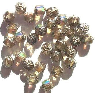30 8mm Cathedral Smoked Topaz AB with Antique Gold Coated Ends