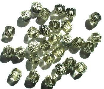 30 8mm Triangle Faceted Light Jonquil, Silver Tipped with Coated Ends