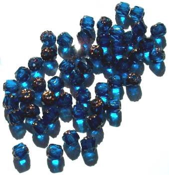 50 6mm Triangle Faceted Dark Aqua with Antique Gold Coated Ends