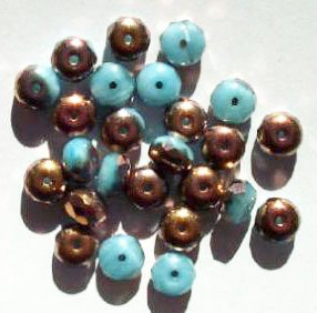 25 5x7mm Faceted Satin Blue & Copper Donut Beads