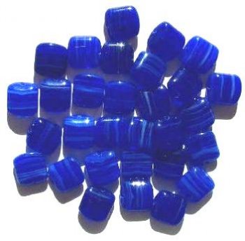 30 11mm Marble Sapphire & White Flat Puffed Square Beads