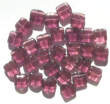 30 11mm Amethyst Flat Puffed Square Glass Beads