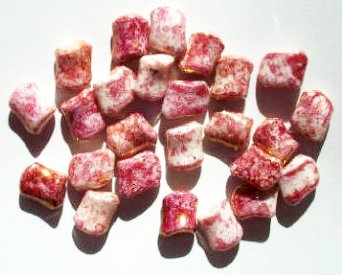 25 11x8mm Twisted Pink Marble Lustre Rectangle Glass Beads