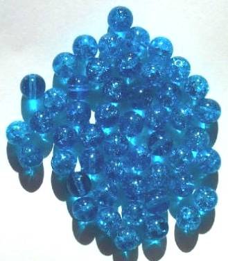 50 8mm Medium Blue Crackle Glass Beads