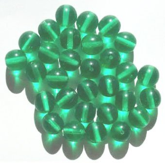 25 10mm Transparent Medium Green Round Glass Beads