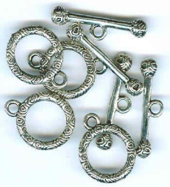 5 21mm Antique Silver Swirl Pattern Toggles