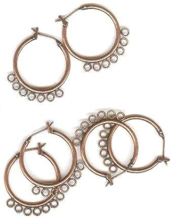 3 Pair of 23mm 7 Drop Antique Copper Hoop Earrings