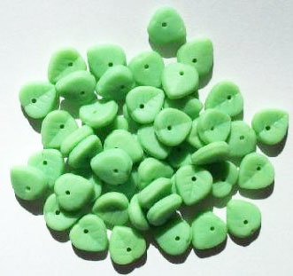 50 9mm Opaque Matte Light Green Leaf Beads