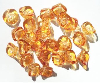 25 9mm Transparent Golden Topaz Three Petal Flower Drop Beads