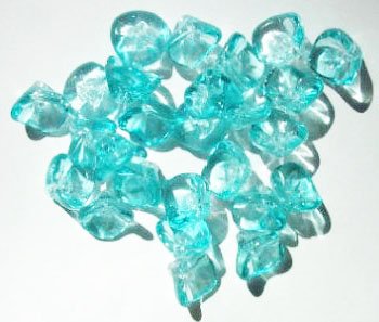 25 9mm Transparent Light Turquoise Three Petal Flower Drop Beads