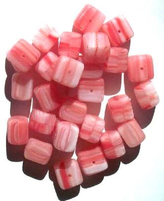 30 9x10mm Matte Red & White Marble Cube Beads