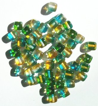 50 6x6mm Aqua, Green, & Topaz Cube Beads