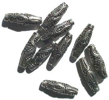 10 23x8mm Antique Silver Bali Style Bicones with Dot & Swirl