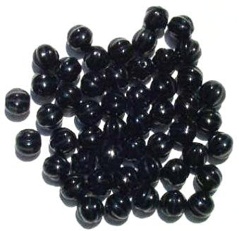 50 8mm Opaque Black Round Fluted Glass Melon Beads