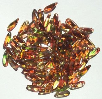 100 3x11mm Crystal, Lime, & Strawberry Dagger Beads