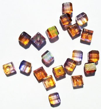 20 6mm Faceted Crystal, Topaz/, & Purple Cube Beads