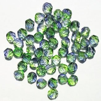 50 6mm Faceted Tri Tone Crystal, Green, & Purple Beads