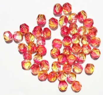 50 6mm Faceted Tri Tone Crystal, Yellow, & Red Beads