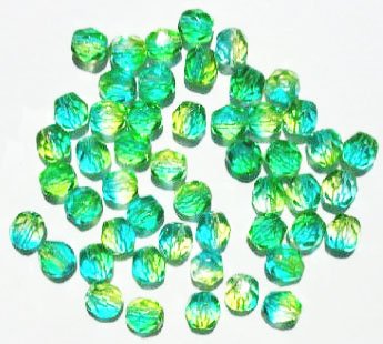 50 6mm Faceted Tri Tone Crystal, Lime, & Turquoise Beads