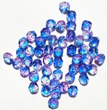 50 6mm Faceted Tri Tone Crystal, Pink, & Sapphire Beads